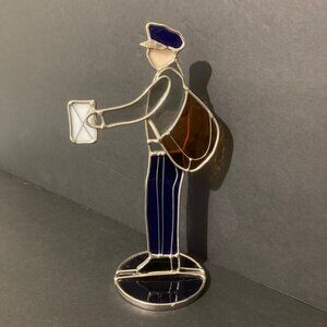 D.A. Glassco Stained Glass Mailman Figurine Sun Catcher Vermont Handcrafted
